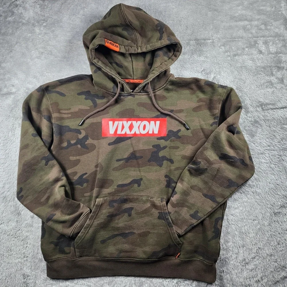 VIXXON Hoodie Womens XL Green Dixxon Camo Box Logo Fleece Pullover Streetwear - Picture 1 of 14